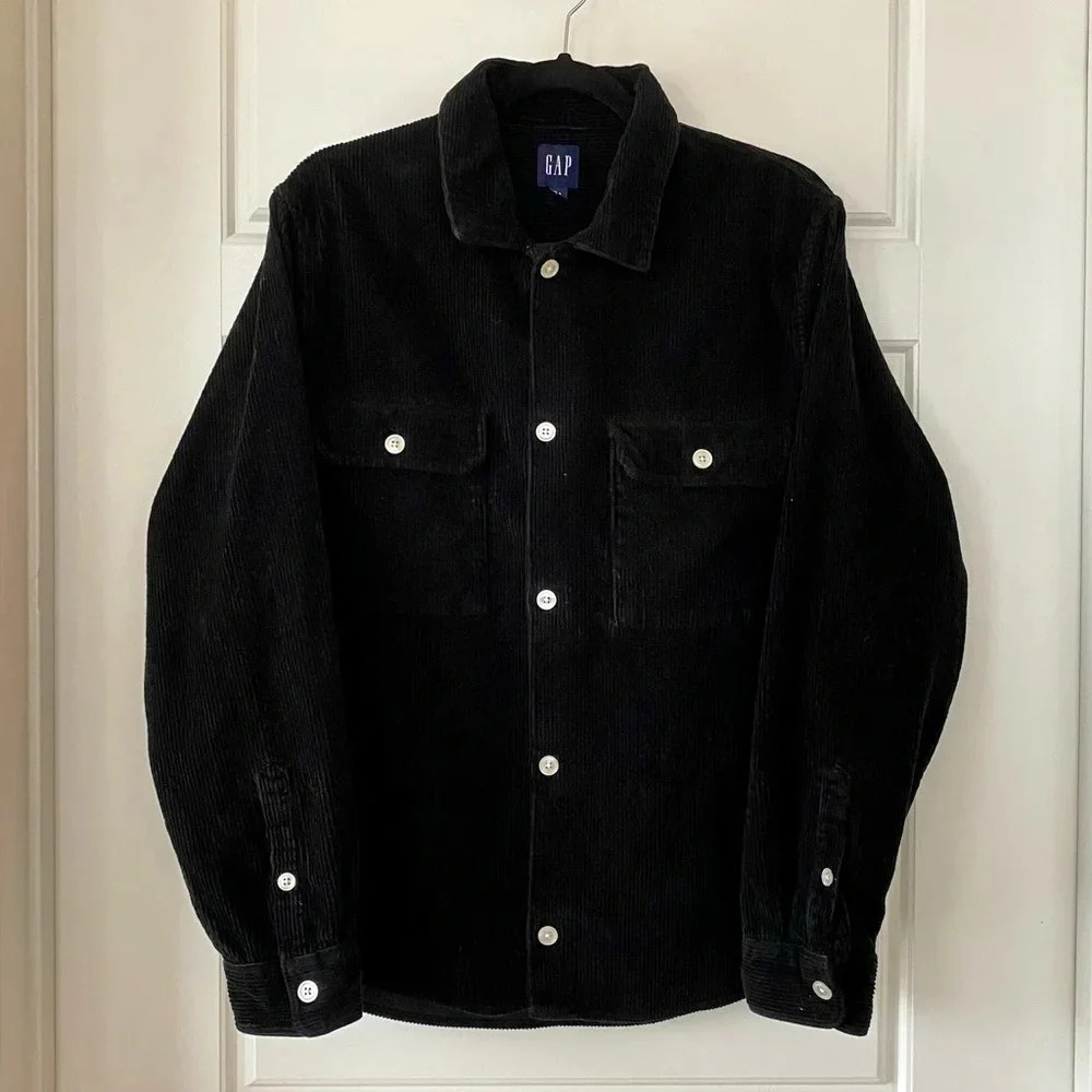 GAP Black 100% Cotton Oversized Corduroy Minimalist‎ Chore Jacket Shacket